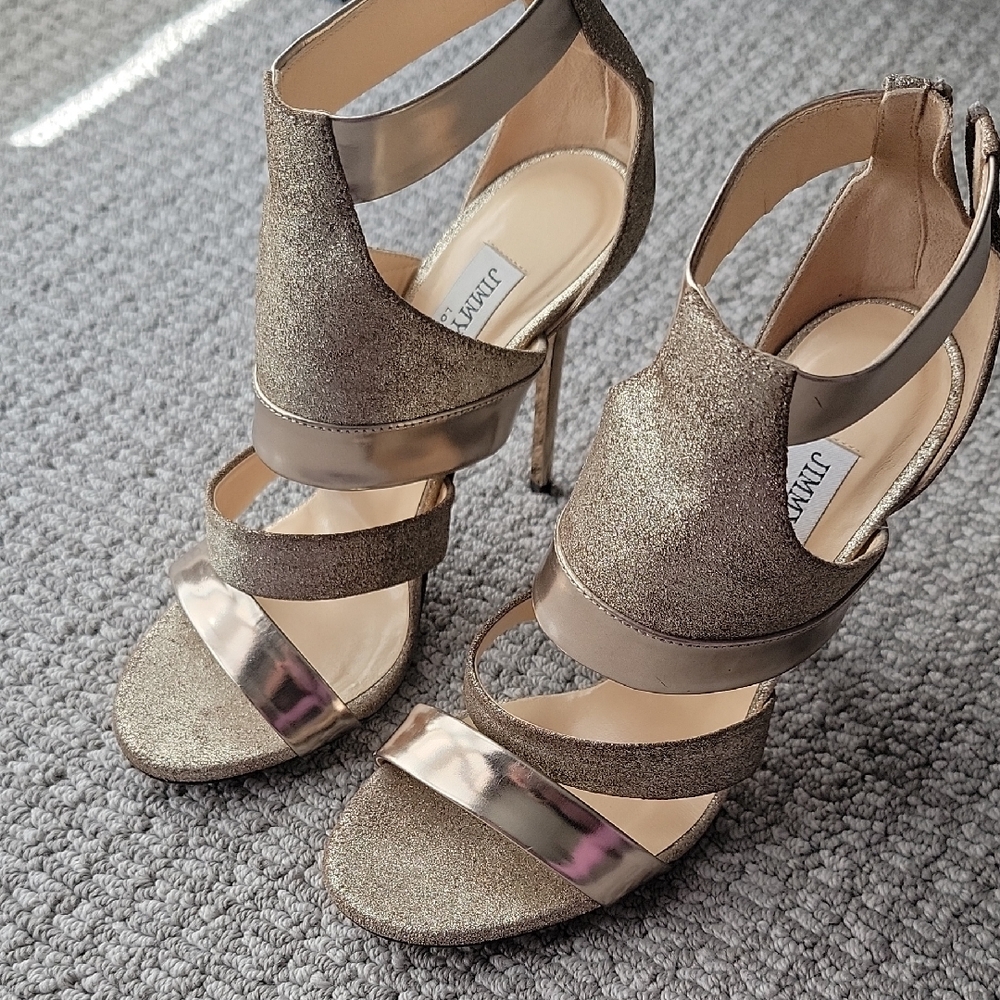 Jimmy Choo Shimmering Gold Strappy Heels